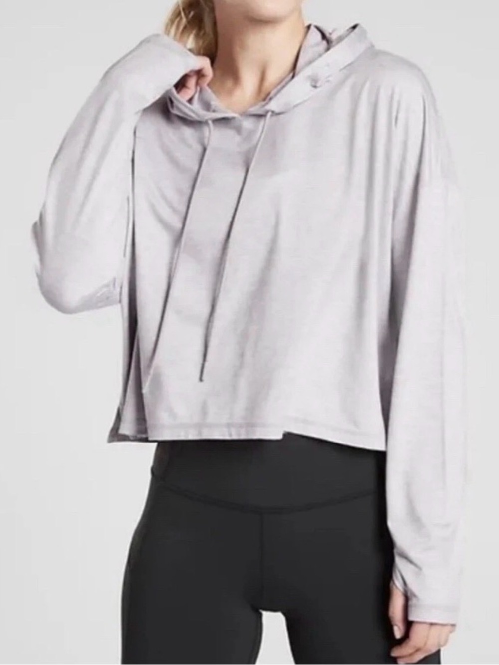 Athleta Women's Light Gray Uptempo Cropped
Short Hoodie Pullover
Size Medium